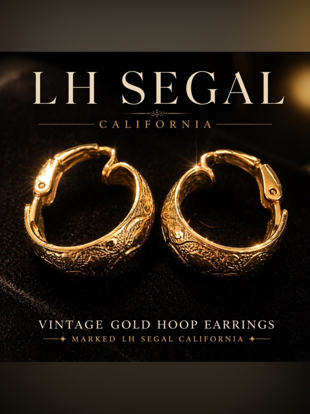 Vintage LH Segal California Hoop Earrings
Gold Tone Textured Statement Hoops